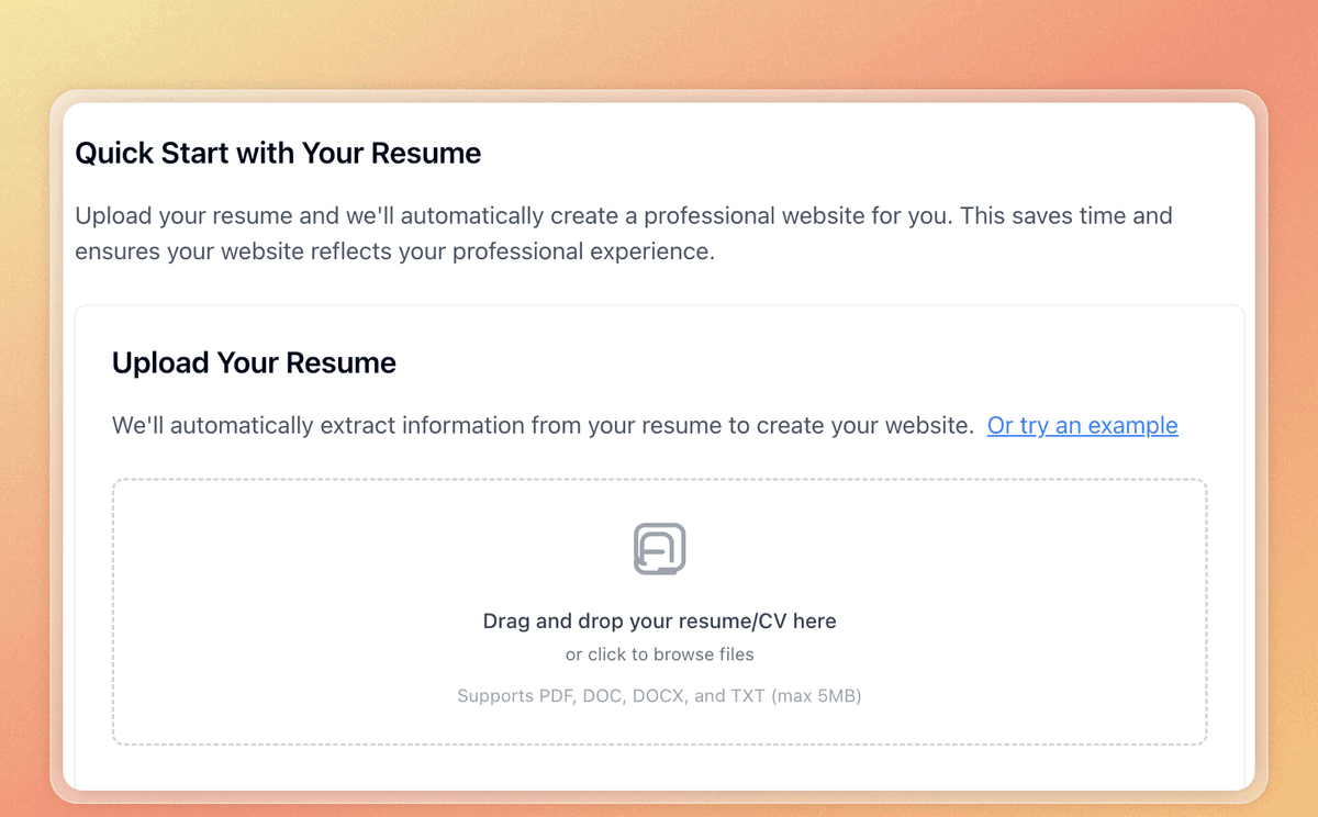 Resume upload interface showing drag and drop functionality