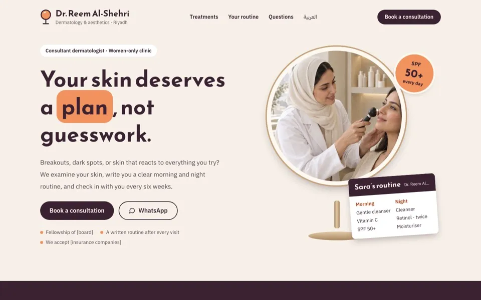 Home page of the Dr. Reem template demo