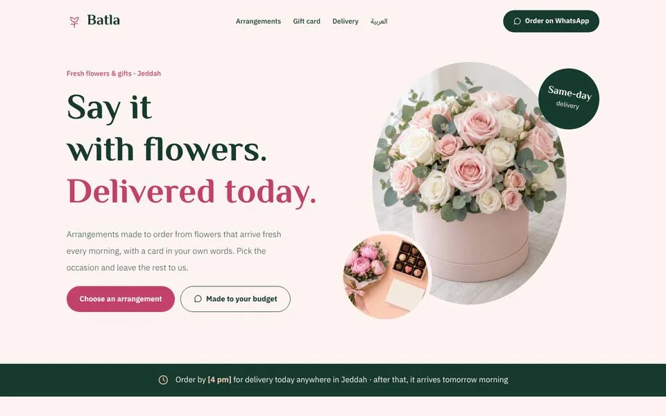 Home page of the Batla template demo