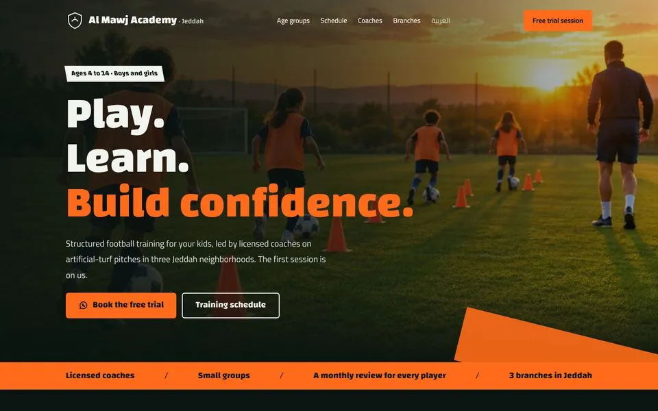 Home page of the Al Mawj Academy template demo