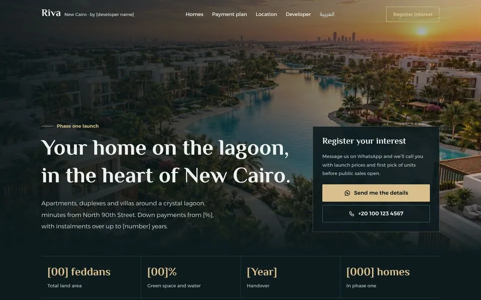 Home page of the Riva template demo