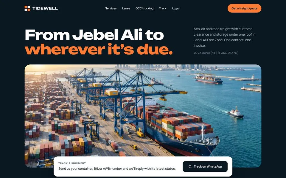 Home page of the Tidewell template demo