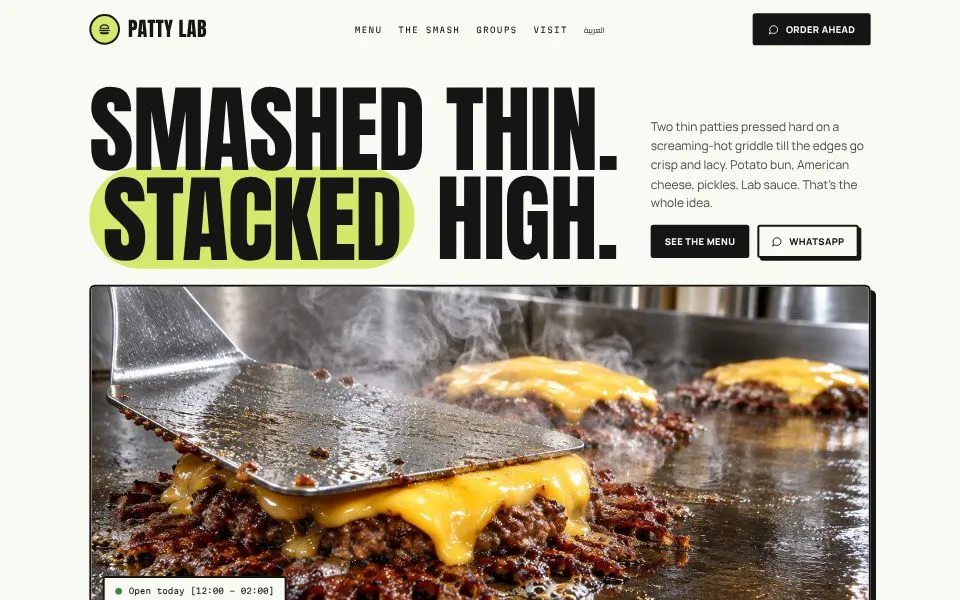 Home page of the Patty Lab template demo