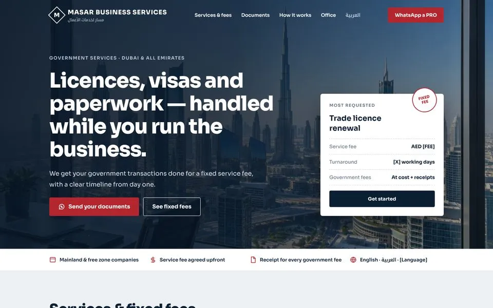 Home page of the Masar template demo