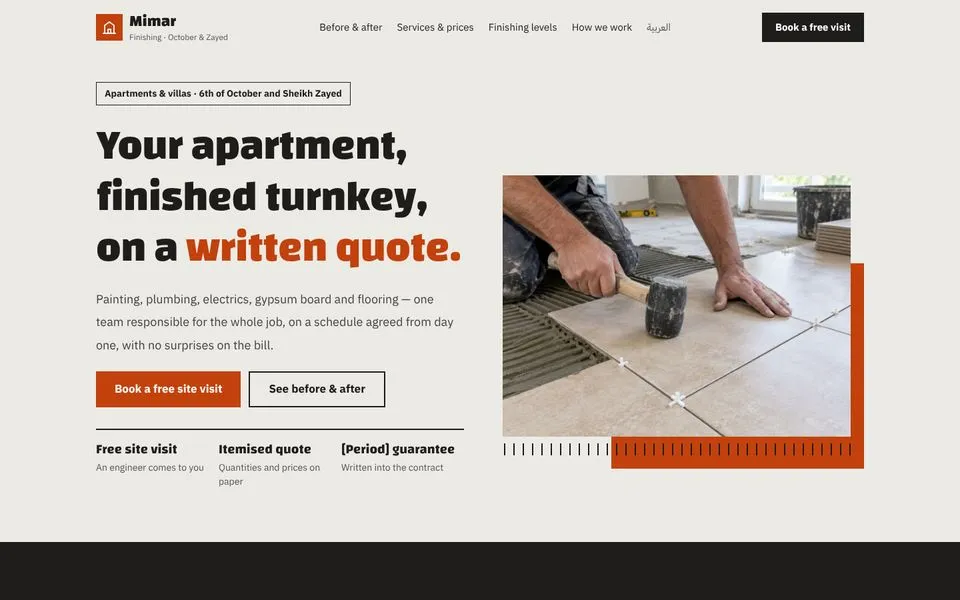 Home page of the Mimar template demo