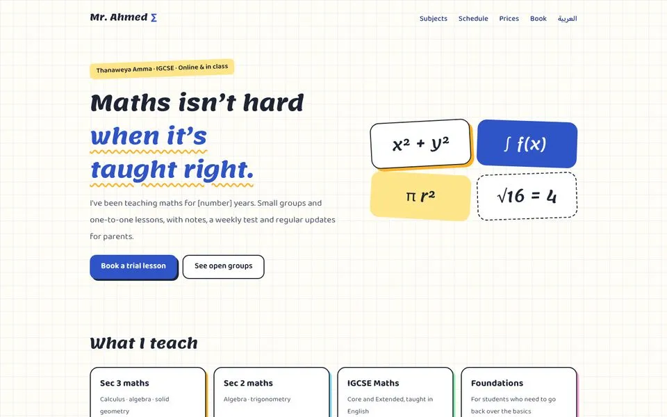 Home page of the Mr. Ahmed template demo