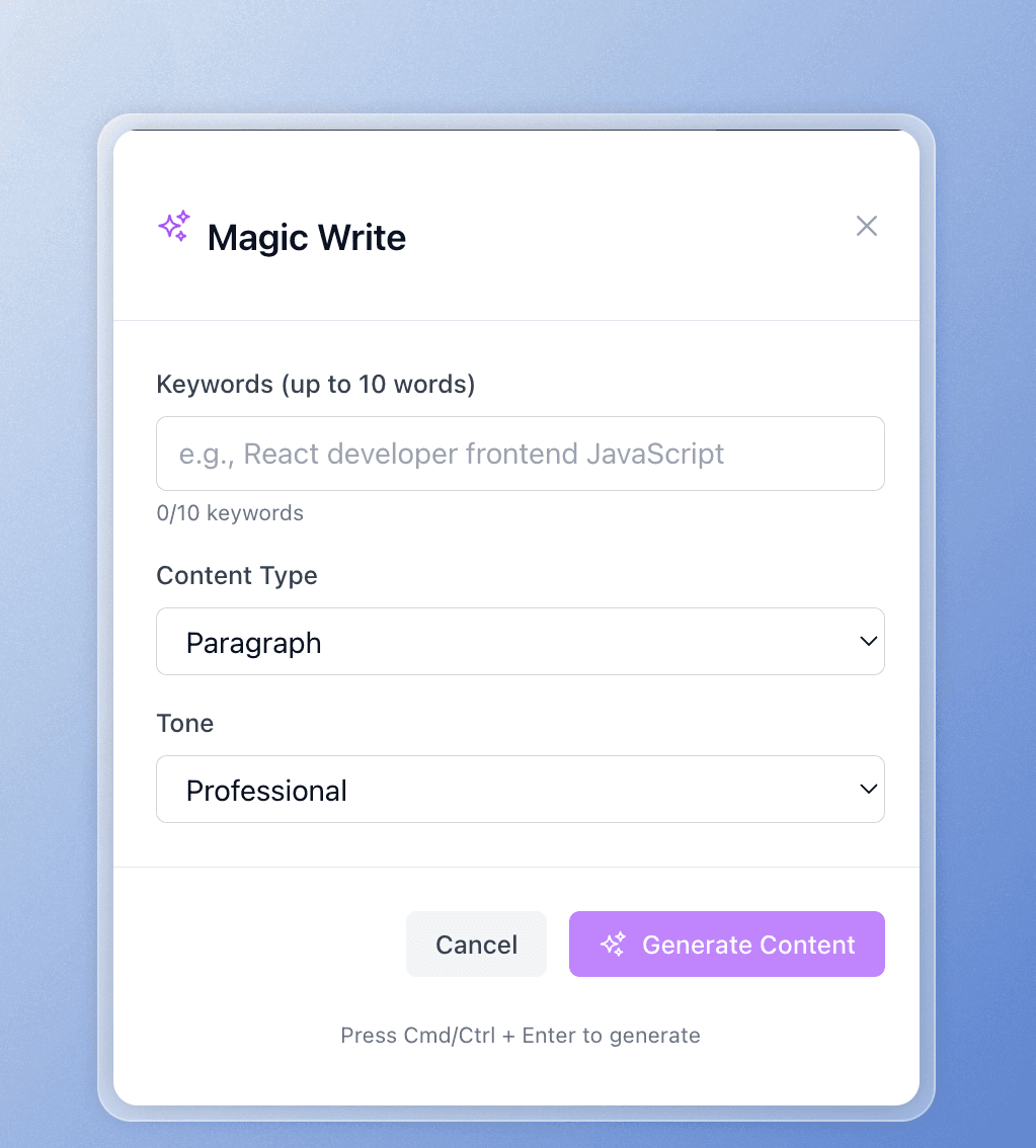 Magic Write AI content generation interface